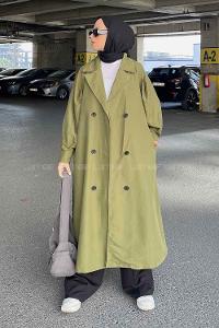 Lamelif Önü Düğmeli Mevsimlik Trençkot Haki