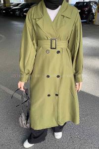 Lamelif Önü Düğmeli Mevsimlik Trençkot Haki