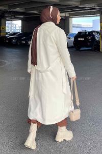 Lamelif Pelican Ön Düğmeli Trençkot Krem