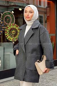 Anthracite V Neck Long Arm Poplin Fabric Elastan Coat