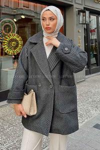 Anthracite V Neck Long Arm Poplin Fabric Elastan Coat