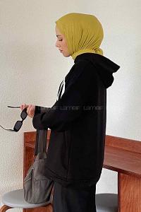 Black Hood Neck Long Arm Printed Sweatshirt