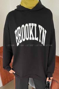 Black Hood Neck Long Arm Printed Sweatshirt