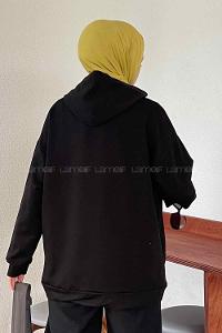 Black Hood Neck Long Arm Printed Sweatshirt