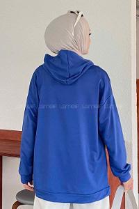 Lamelif Colorado Baskı Detaylı Kapüşonlu Sweatshirt Saks Mavisi