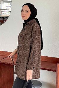 Brown With Milk Shirt Collar Long Arm Cotton Fabric Shirt