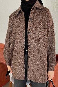 Brown With Milk Shirt Collar Long Arm Cotton Fabric Shirt