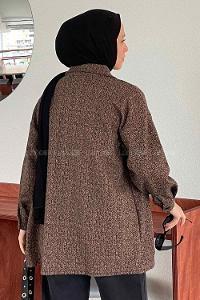 Brown With Milk Shirt Collar Long Arm Cotton Fabric Shirt