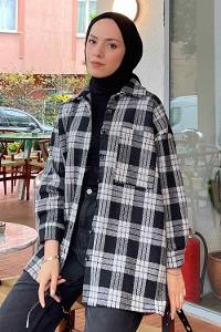 Lamelif Ekose Desen Gömlek Siyah- Beyaz