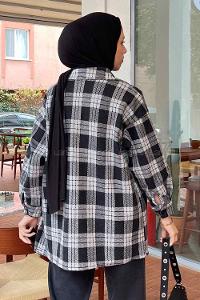 Lamelif Ekose Desen Gömlek Siyah- Beyaz