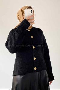 Black Medium Crew Neck Long Arm Wool Knitwear Cardigan