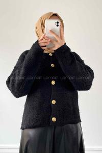 Black Medium Crew Neck Long Arm Wool Knitwear Cardigan