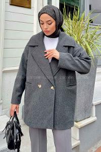 Lamelif Kruvaze Yaka Kısa Kaşe Kaban Antrasit