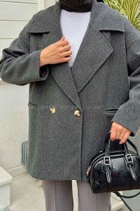 Lamelif Kruvaze Yaka Kısa Kaşe Kaban Antrasit