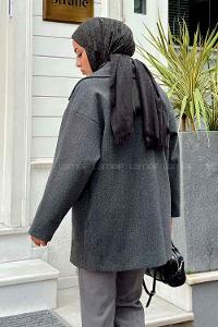 Lamelif Kruvaze Yaka Kısa Kaşe Kaban Antrasit