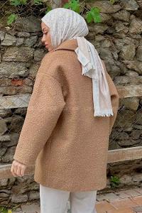 Brown V Neck Long Arm Poplin Fabric Elastan Coat