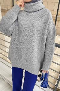 Gray Choker Neck Long Arm Jumper