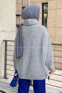Gray Choker Neck Long Arm Jumper