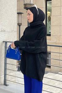 Lamelif Degaje Yaka Kazak Siyah