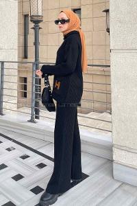 Black Choker Neck Long Arm Without Accessories Knitwear Regular Trousers Comfortable Suit
