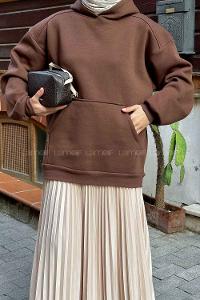 Lamelif Kapüşonlu Sweatshirt Acı Kahve