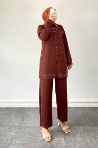 Bitter Brown Shirt Collar Long Arm With Necklace Cotton Cotton Fabric Comfortable Suit