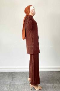 Bitter Brown Shirt Collar Long Arm With Necklace Cotton Cotton Fabric Comfortable Suit