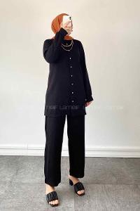Black Shirt Collar Long Arm With Necklace Cotton Cotton Fabric Comfortable Suit