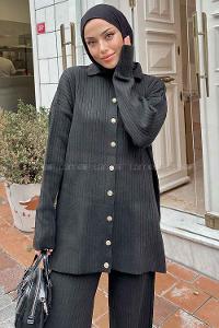 Black Shirt Collar Long Arm Without Accessories Knitwear Regular Trousers Comfortable Suit