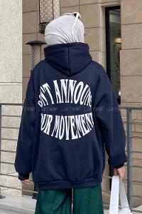 Navy Blue Hood Neck Long Arm Printed Sweatshirt