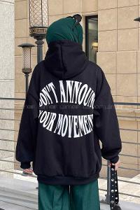 Black Hood Neck Long Arm Printed Sweatshirt