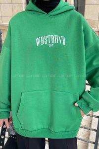 Green Hood Neck Long Arm Printed Sweatshirt