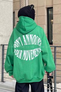Green Hood Neck Long Arm Printed Sweatshirt