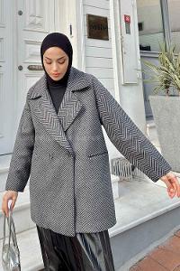 Modalamelif Zikzak Desen Balık Sırtı Kaban Antrasit