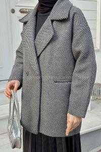 Modalamelif Zikzak Desen Balık Sırtı Kaban Antrasit