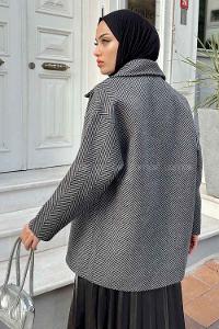 Modalamelif Zikzak Desen Balık Sırtı Kaban Antrasit