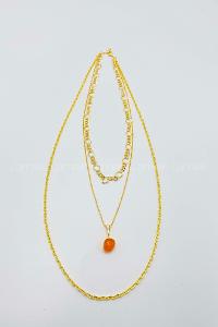 Lamelif Gold 3lü Doğaltaşlı Kolye