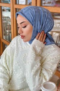 Lamelif F Desen Jakar Eşarp Kot Mavisi