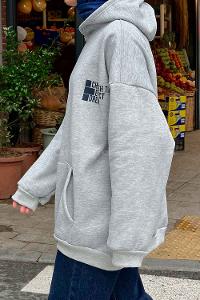 Gray Hood Neck Long Arm Printed Sweatshirt