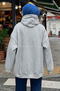 Gray Hood Neck Long Arm Printed Sweatshirt