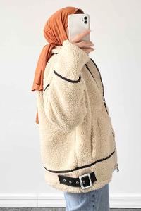 Lamelif Deri ve Kürk Detaylı Dara Mont Taş Rengi