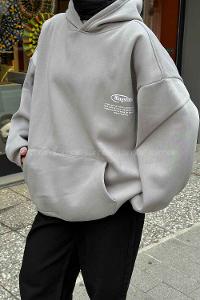 Anthracite Hood Neck Long Arm Printed Sweatshirt