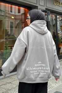 Anthracite Hood Neck Long Arm Printed Sweatshirt