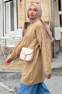 Brown With Milk Medium Crew Neck Knitwear Tunic