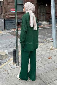 Lamelif  Polo Yaka Düğmeli Tesettür Takım Zümrüt