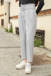 Modalamelif Kaplama Kemerli Pantolon Gri