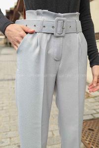 Modalamelif Kaplama Kemerli Pantolon Gri