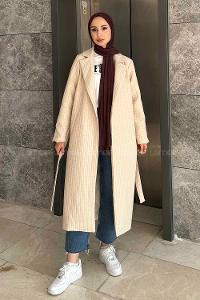 Beige Normal Neck Long Arm Coat