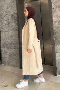 Beige Normal Neck Long Arm Coat