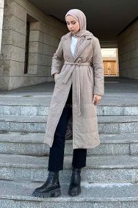 Lamelif Kuşak Bağlamalı Mont Toprak